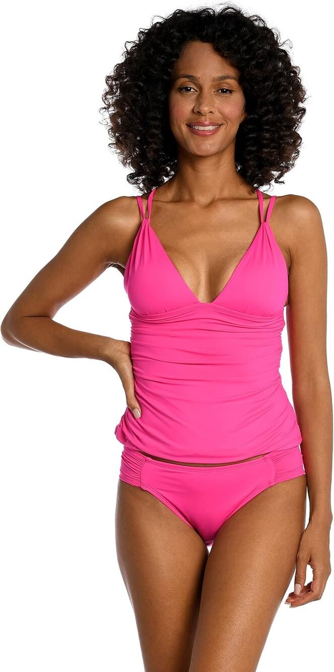 La Blanca Island Goddess Pop Pink Cross Back Tankini Swimsuit Top Size 4